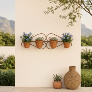 Bohemian Wrought Iron Wall Garden with Terracotta Pots SA