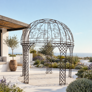 Coastal garden with elegant St Helena pergola