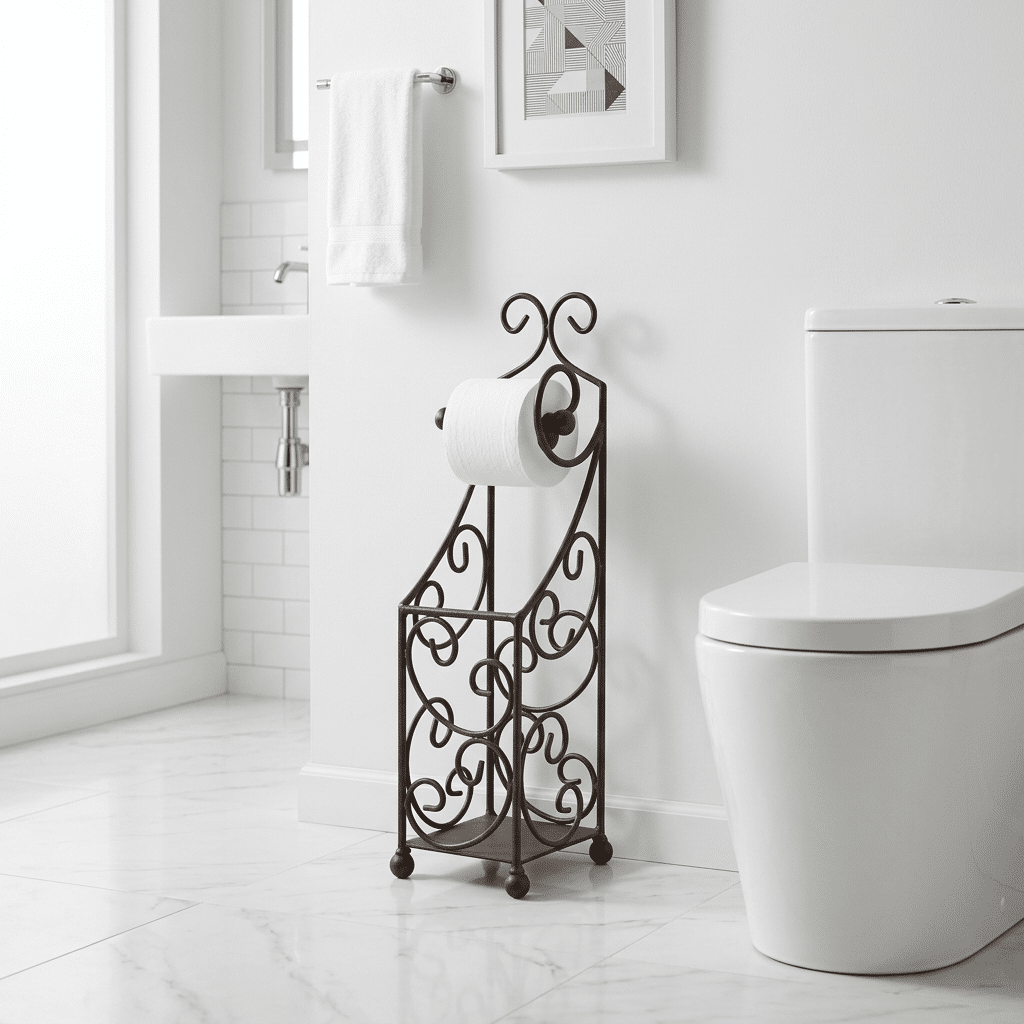 Curly functional wrought iron toilet roll holder