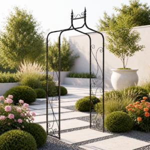 Elegant garden archway with stone path