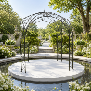Elegant garden gazebo with water feature