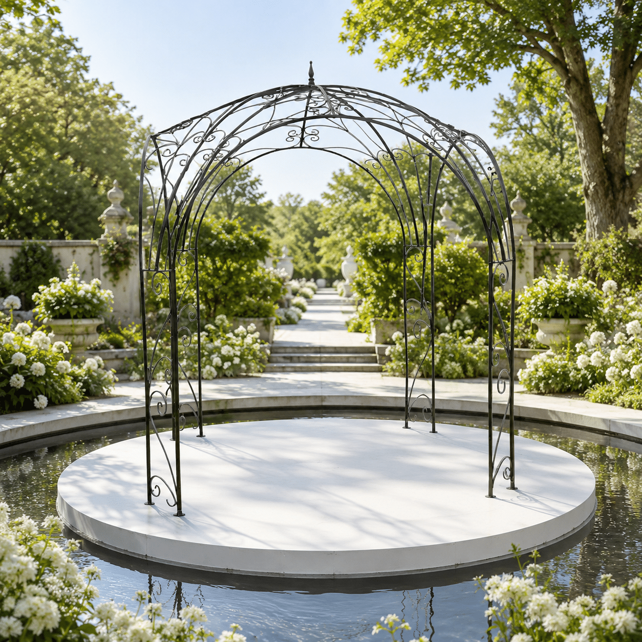 Elegant garden gazebo with water feature