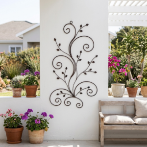 Floral wrought iron trellis in patio SA