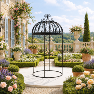 French pergola in French-inspired garden terrace