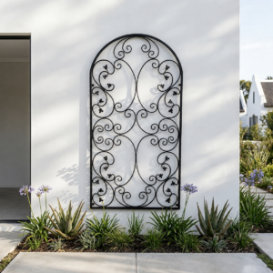 Modern Mediterranean courtyard with wrought iron