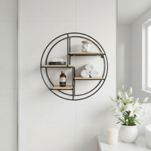 Modern bathroom with mini circular shelves