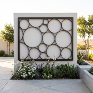 Modern circular trellis in structured SA garden