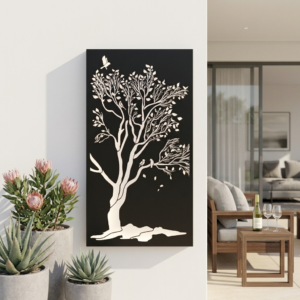 Romantic South African patio with laser cut wall art