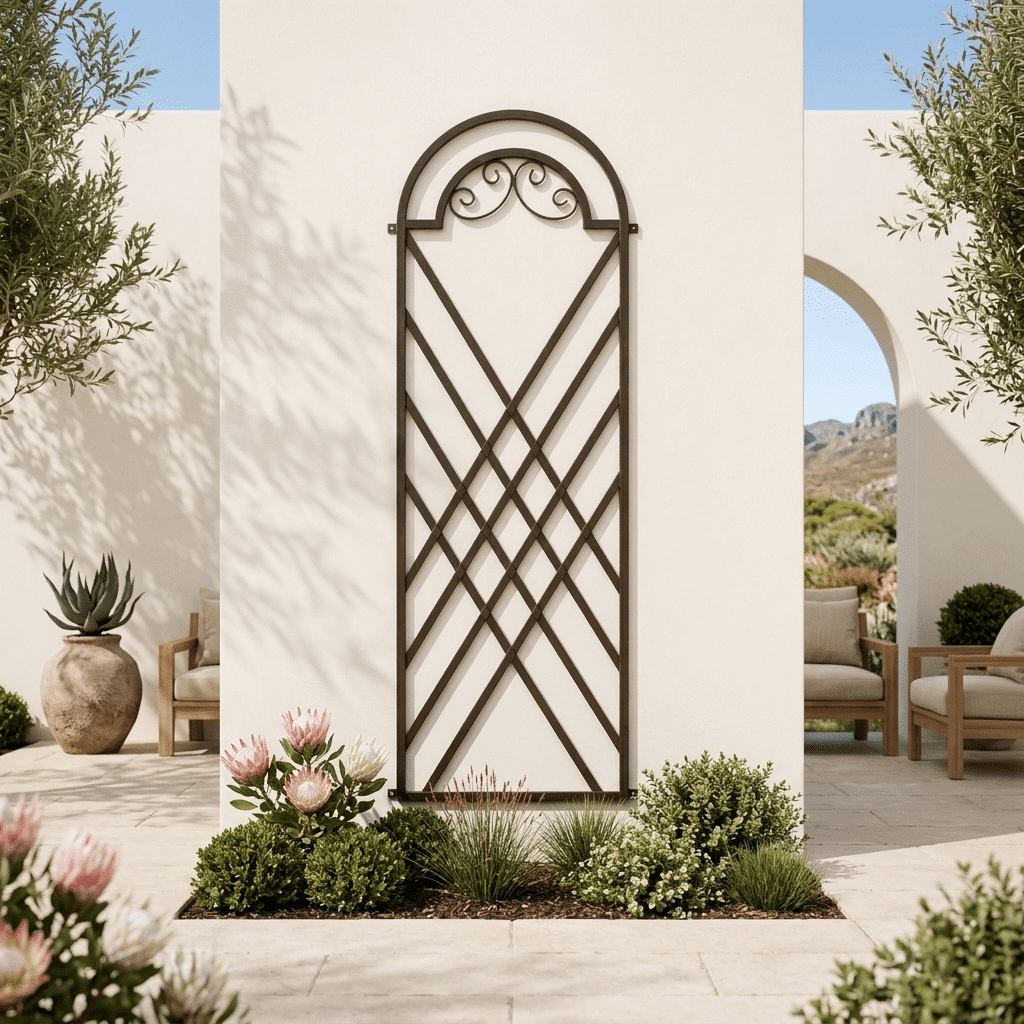 Slim wrought iron trellis with charming curly detail South Africa