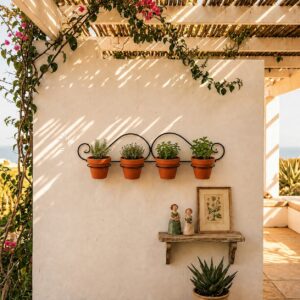 Sunlit Mediterranean Herb Garden in Wrought Iron Potholder