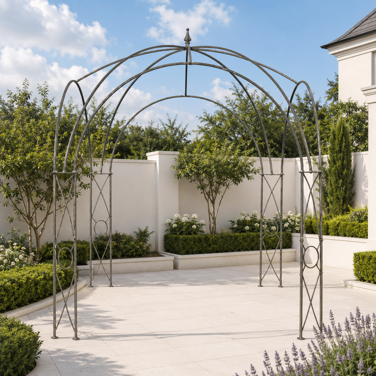 Sunny courtyard in South Africa with custome pergola.