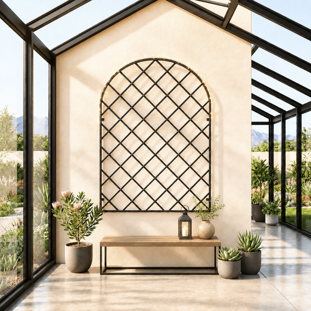 Tranquil greenhouse with wrought iron trellis South Africa