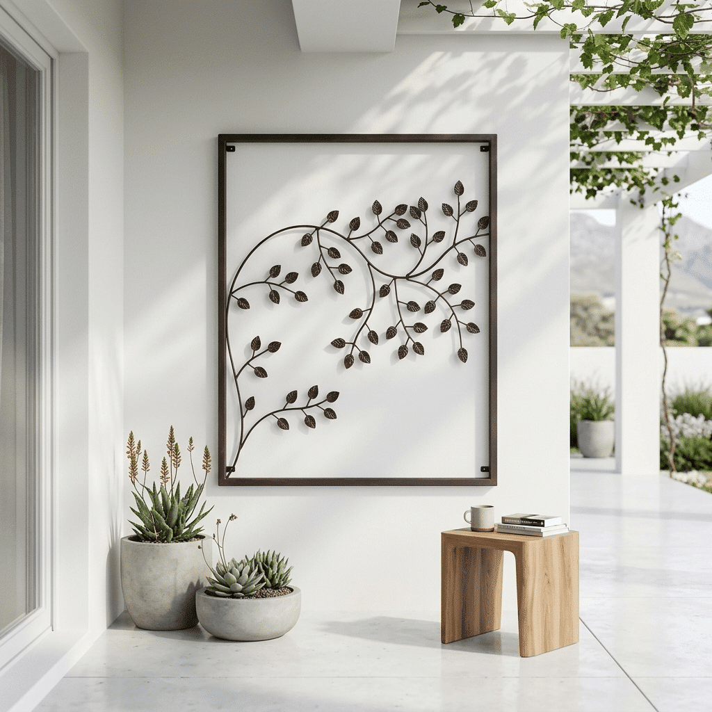 Tranquil patio with floral wrought iron wall decor South Africa
