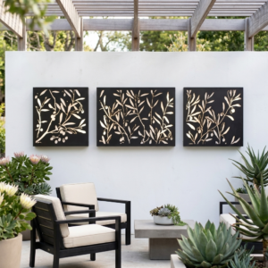 Wrought iron lasercut Olive Tree in South African patio