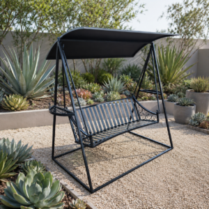 Bench mars on swing with roof
