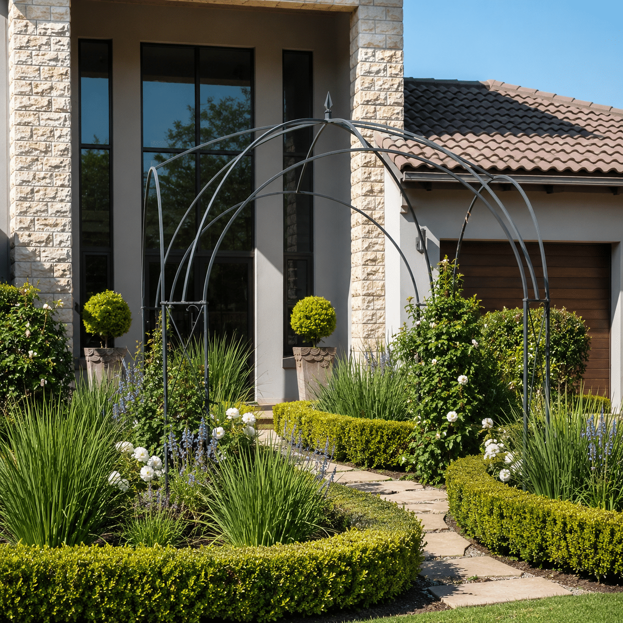 San Marino pergola in front of a modern entrance in South Africa