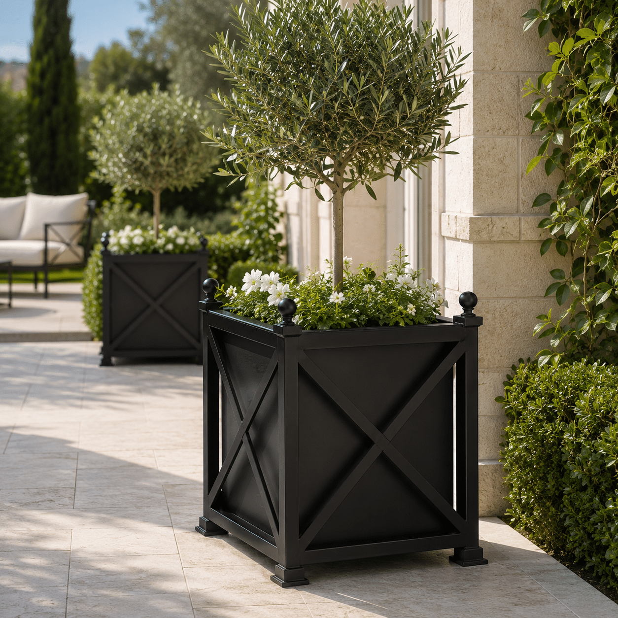 Classic Flower Pot in serene mediterranean garden patio