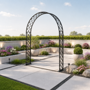 Modern garden courtyard with lattice arch