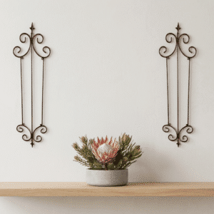 Elegant wrought iron wall panel in modern house with proteas