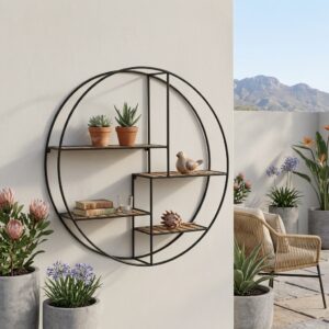 Calm patio with wrought iron shelving SA