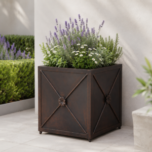 Modern patio corner with lush Belle Jardin - Medium planter