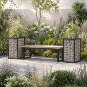 Serene garden patio with modern bench South Africa